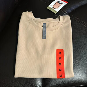 Mondetta Ladies' Soft Ribbed Short Sleeve Active Top, New Taupe (Tan) Medium